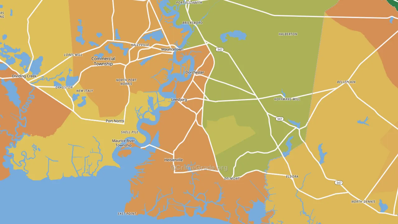 Heislerville, NJ Map of Robbery Rates