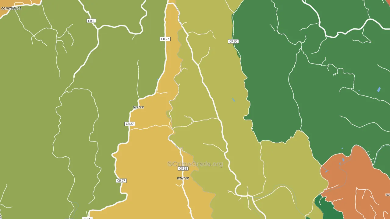 Heizer, WV Map of Robbery Rates