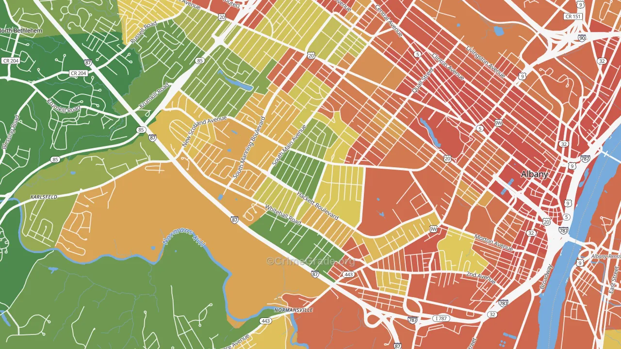 Helderberg, Albany, NY Map of Robbery Rates