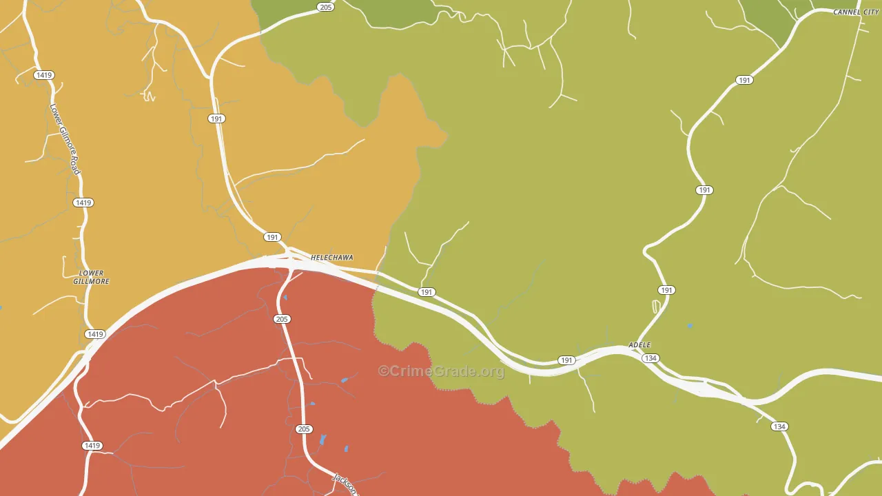 Helechawa, KY Map of Robbery Rates