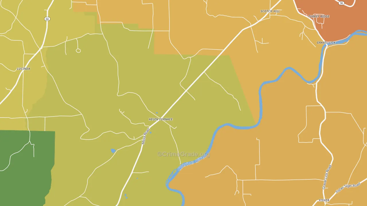 Helen Furnace, PA Map of Robbery Rates