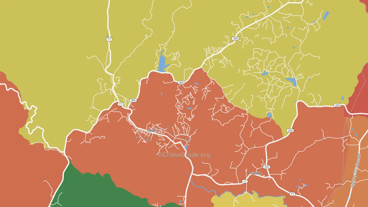 Helen, GA Map of Robbery Rates