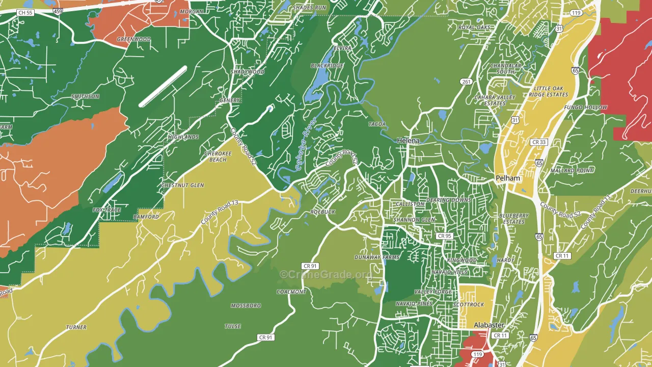 Helena, AL Map of Robbery Rates