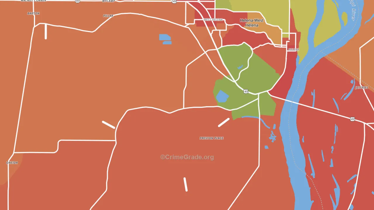 Helena, AR Map of Robbery Rates