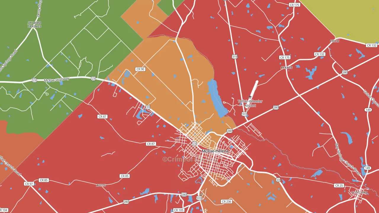 Helena, GA Map of Robbery Rates
