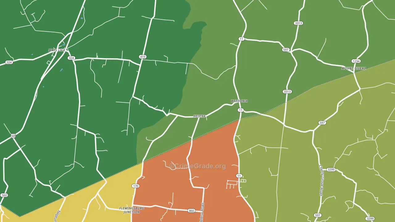 Helena, KY Map of Robbery Rates