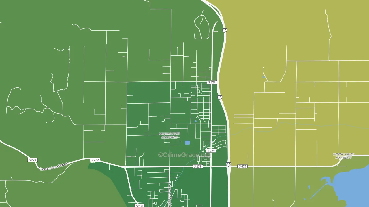Helena Valley Northwest, MT Map of Robbery Rates