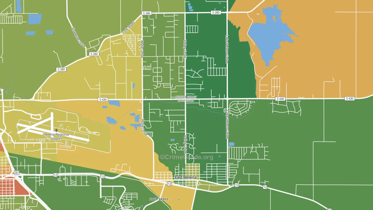 Helena Valley Southeast, MT Map of Robbery Rates