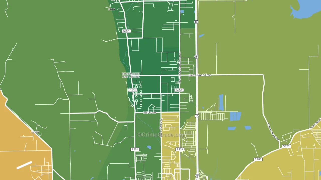 Helena Valley West Central, MT Map of Robbery Rates