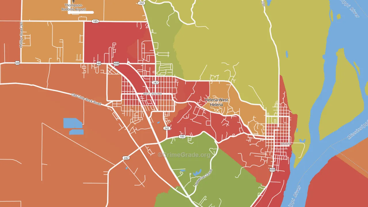 Helena-West Helena, AR Map of Robbery Rates