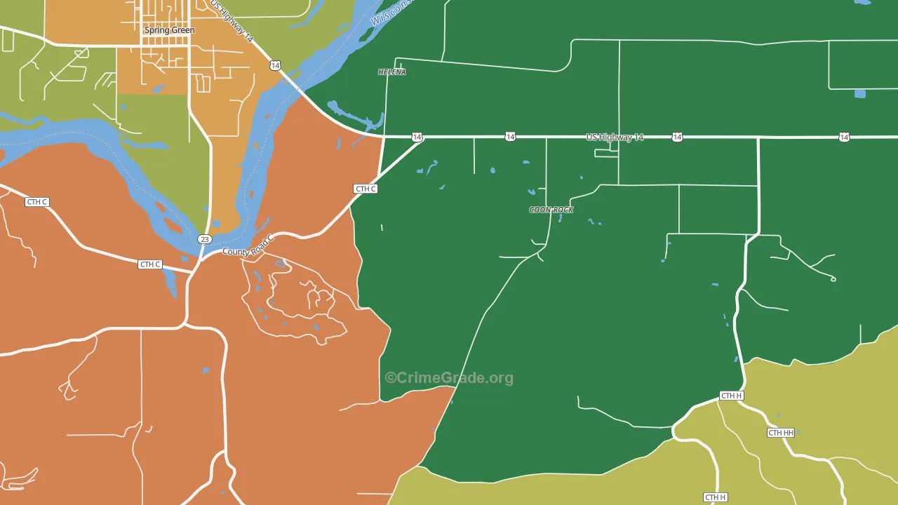 Helena, WI Map of Robbery Rates