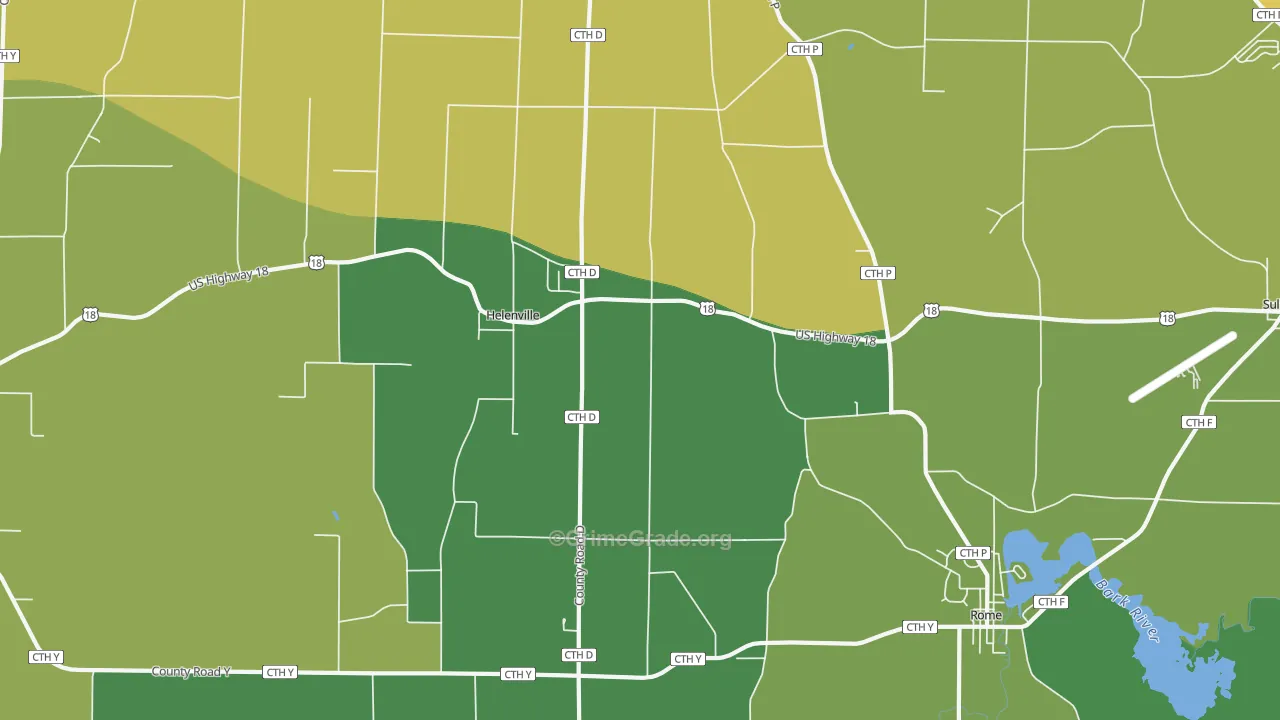 Helenville, WI Map of Robbery Rates