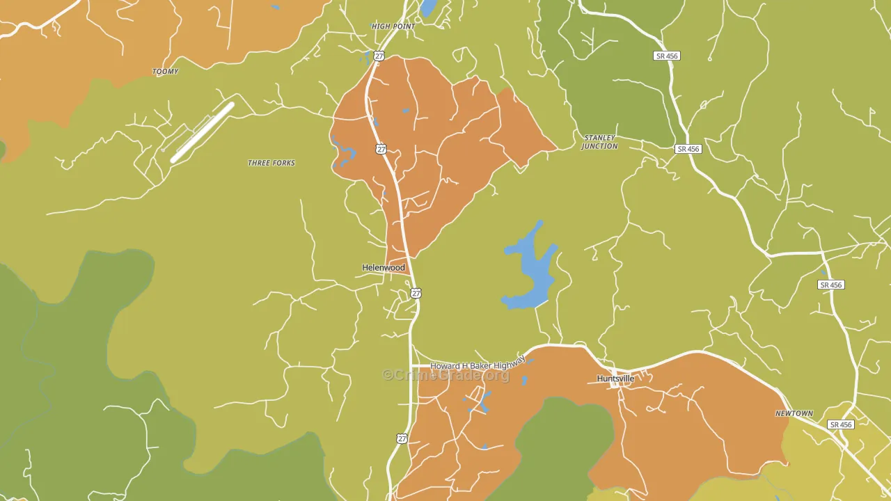 Helenwood, TN Map of Robbery Rates