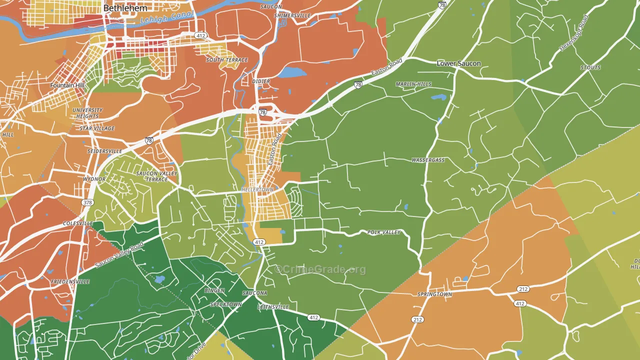 Hellertown, PA Map of Robbery Rates
