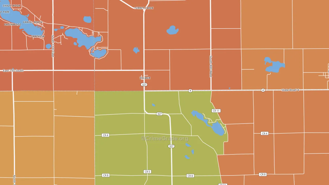 Helmer, IN Map of Robbery Rates