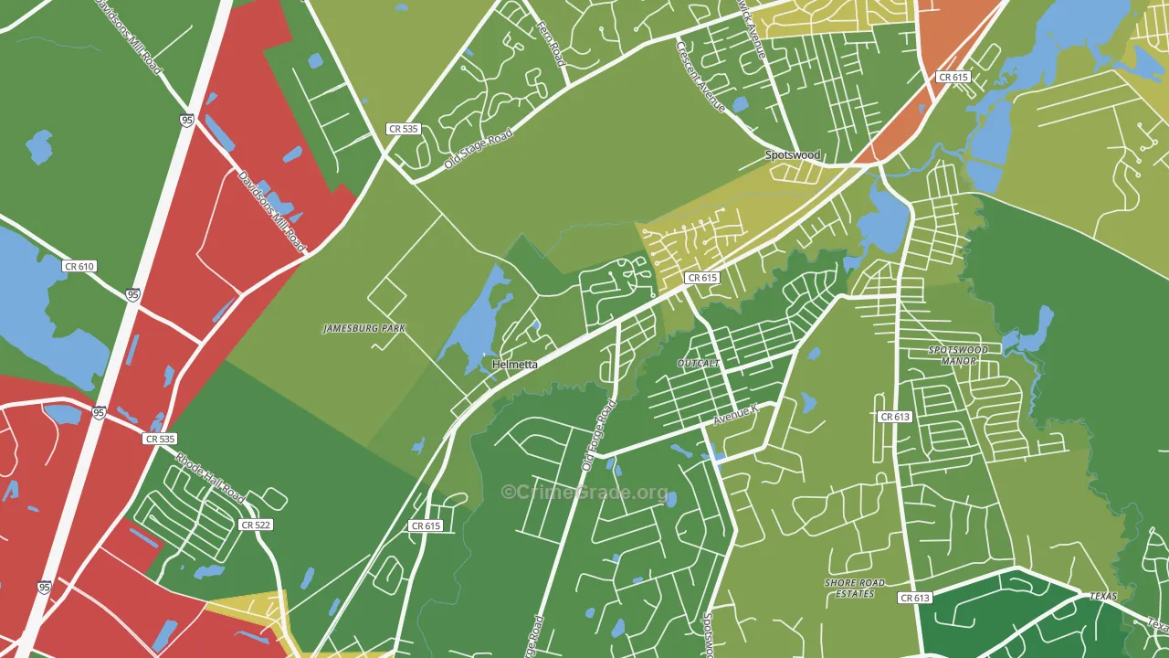 Helmetta, NJ Map of Robbery Rates