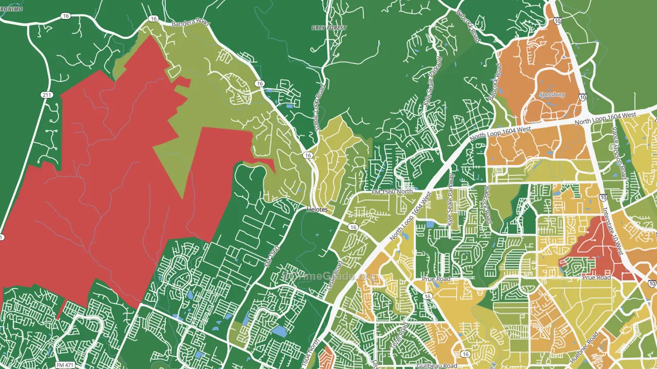 Helotes, TX Map of Robbery Rates