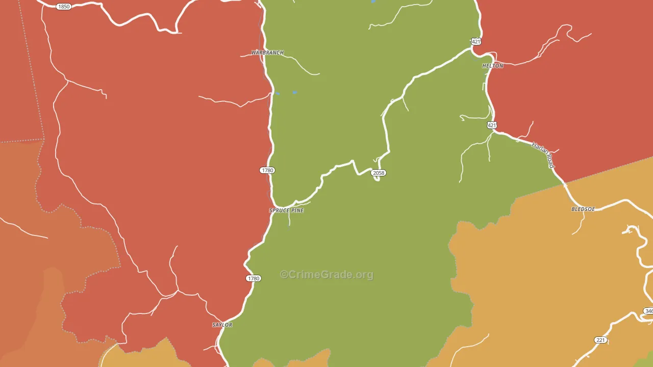 Helton, KY Map of Robbery Rates