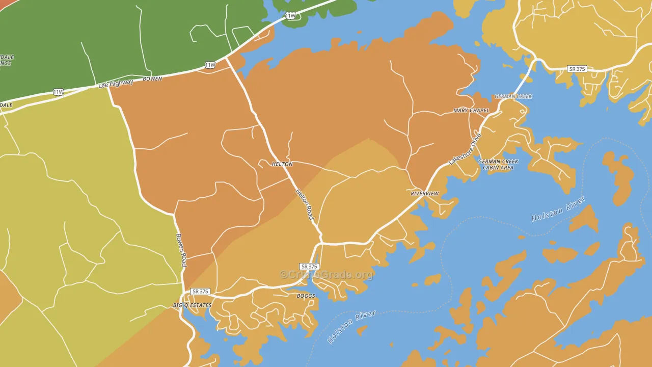 Helton, TN Map of Robbery Rates