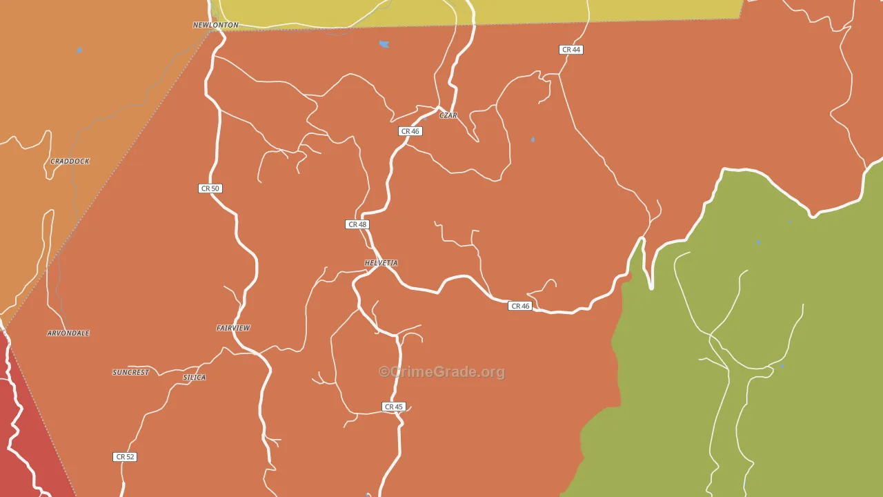 Helvetia, WV Map of Robbery Rates