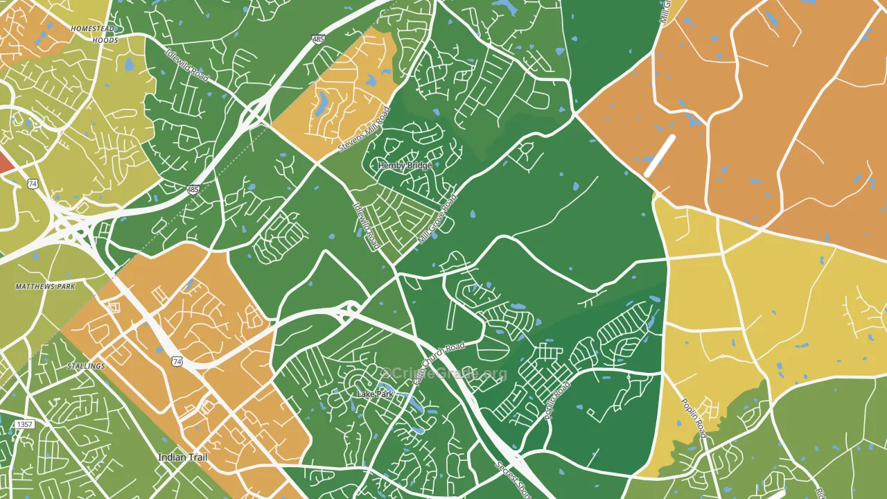 Hemby Bridge, NC Map of Robbery Rates