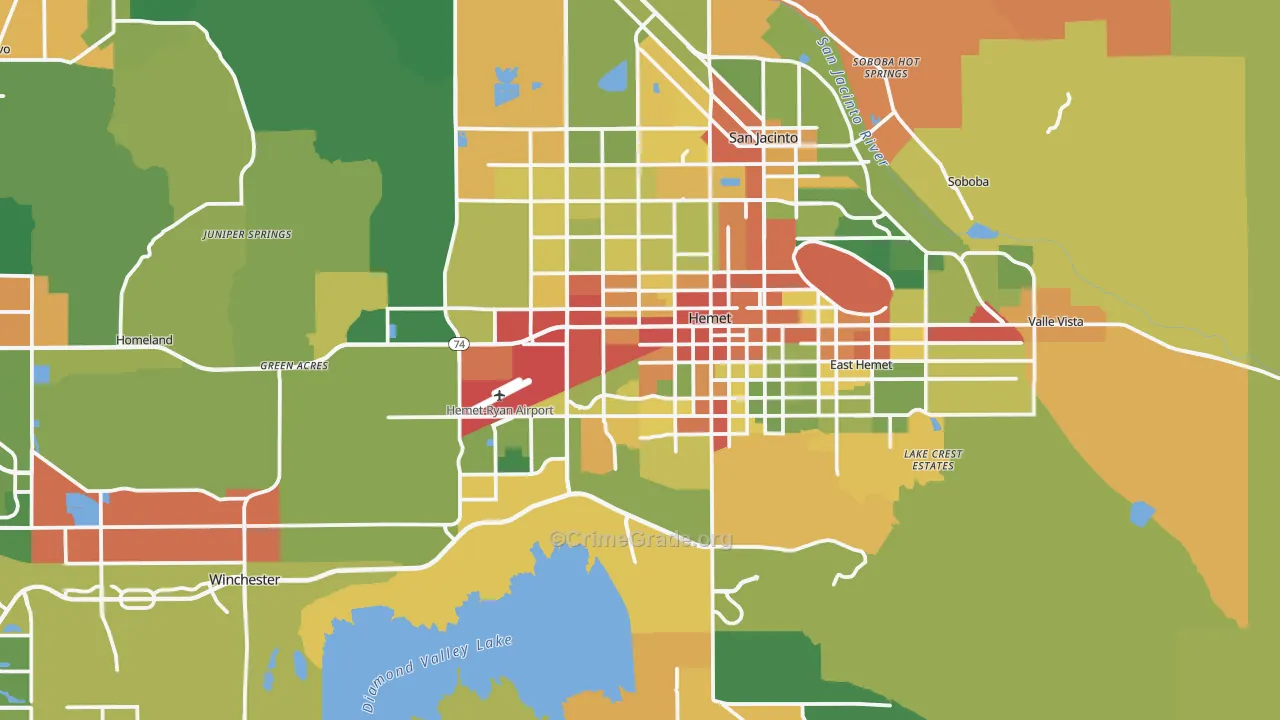 Hemet, CA Map of Robbery Rates