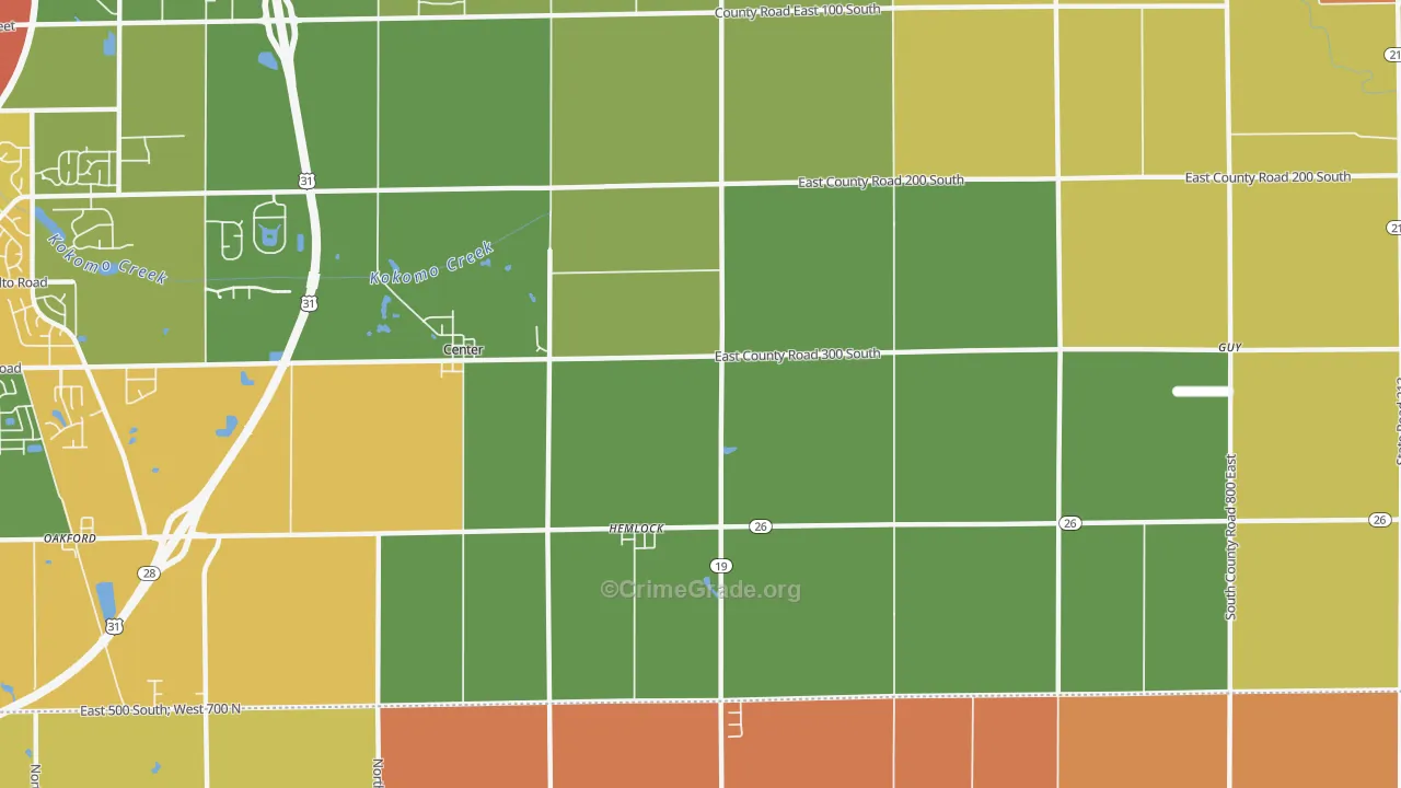 Hemlock, IN Map of Robbery Rates