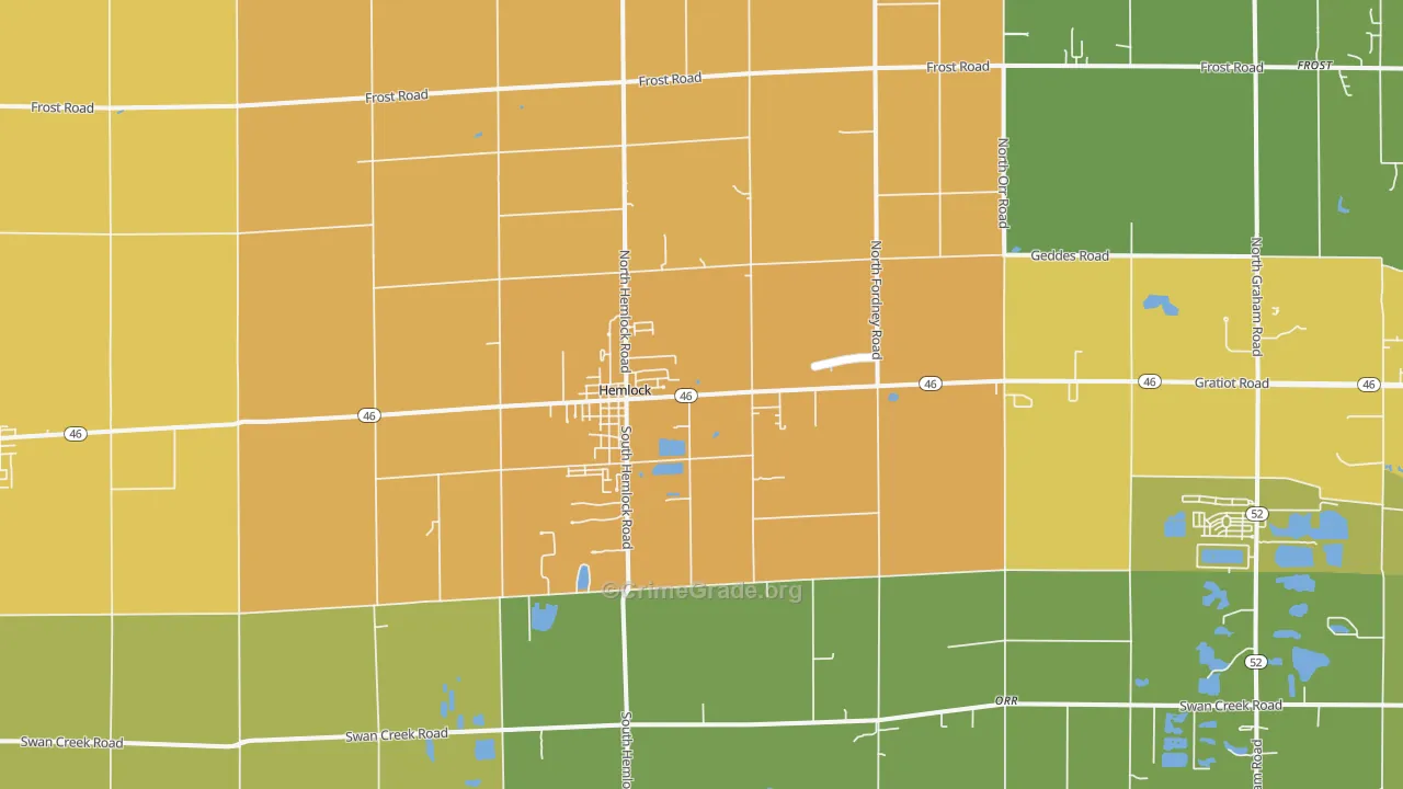 Hemlock, MI Map of Robbery Rates