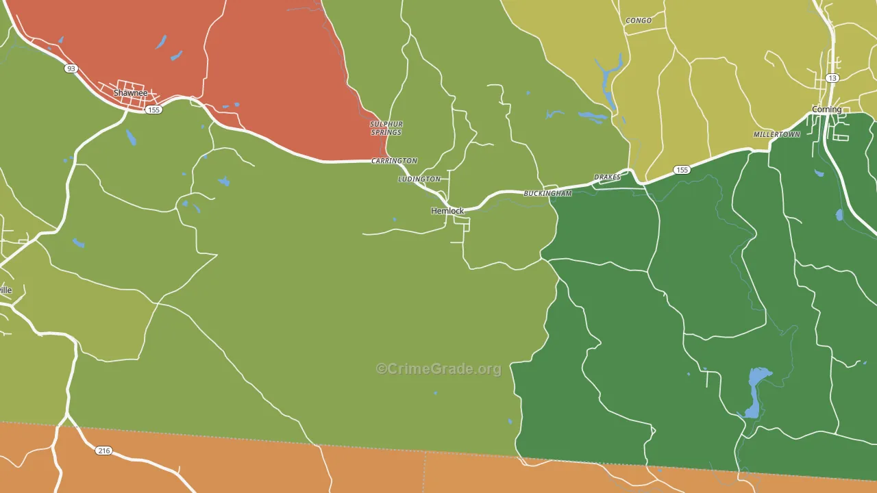 Hemlock, OH Map of Robbery Rates