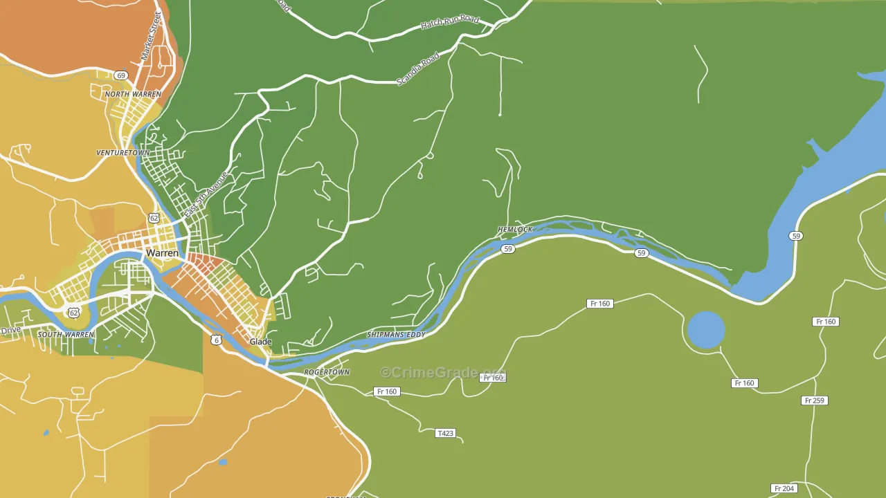 Hemlock, PA Map of Robbery Rates