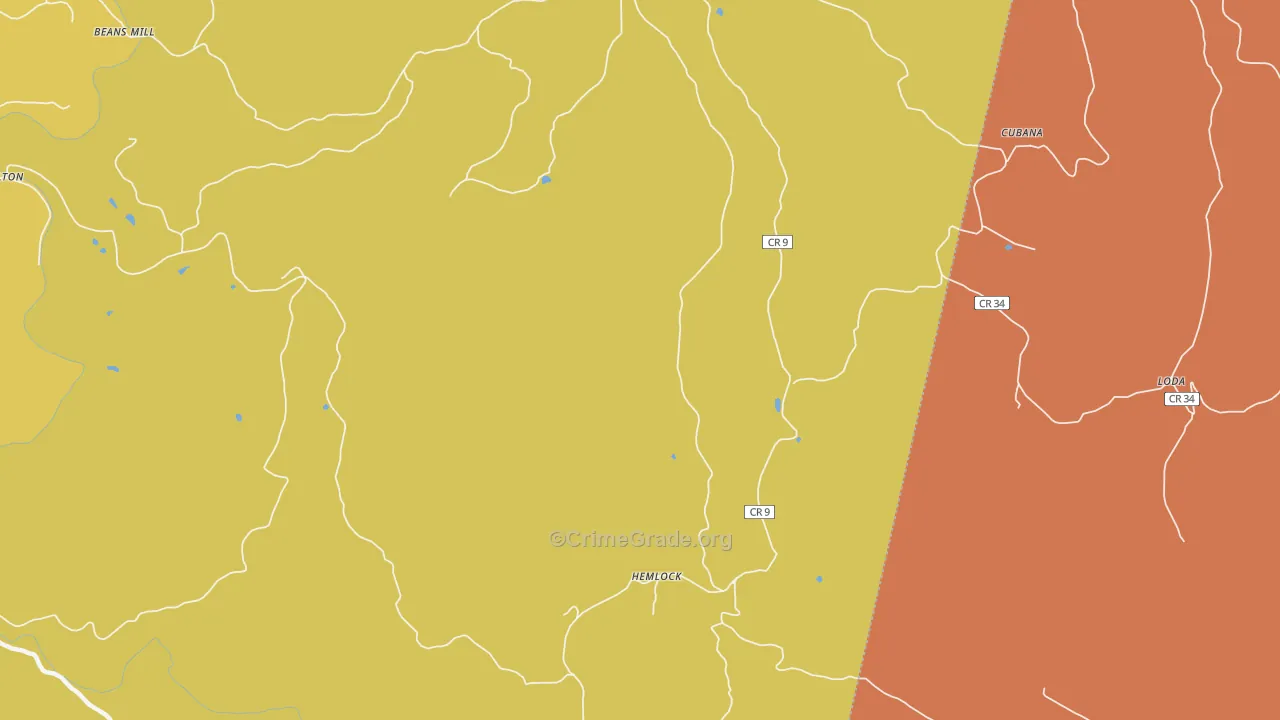 Hemlock, WV Map of Robbery Rates