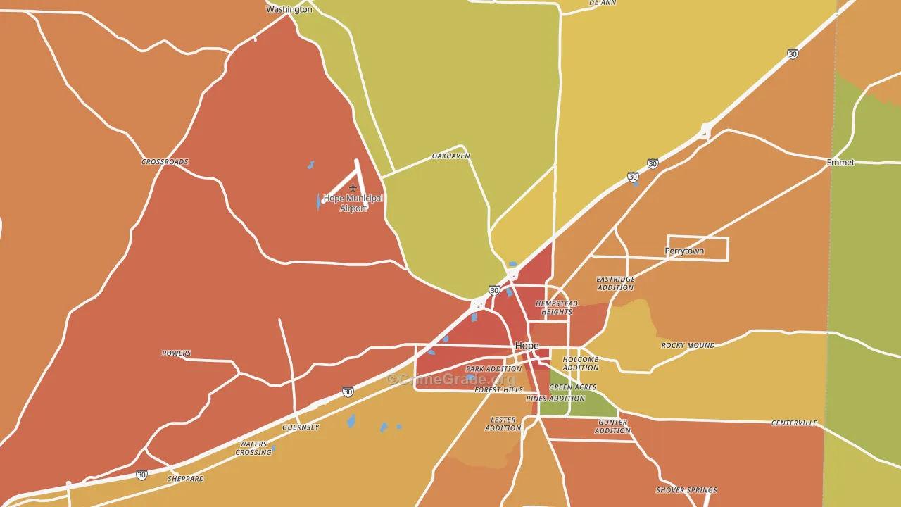 Hempstead County, AR Map of Robbery Rates
