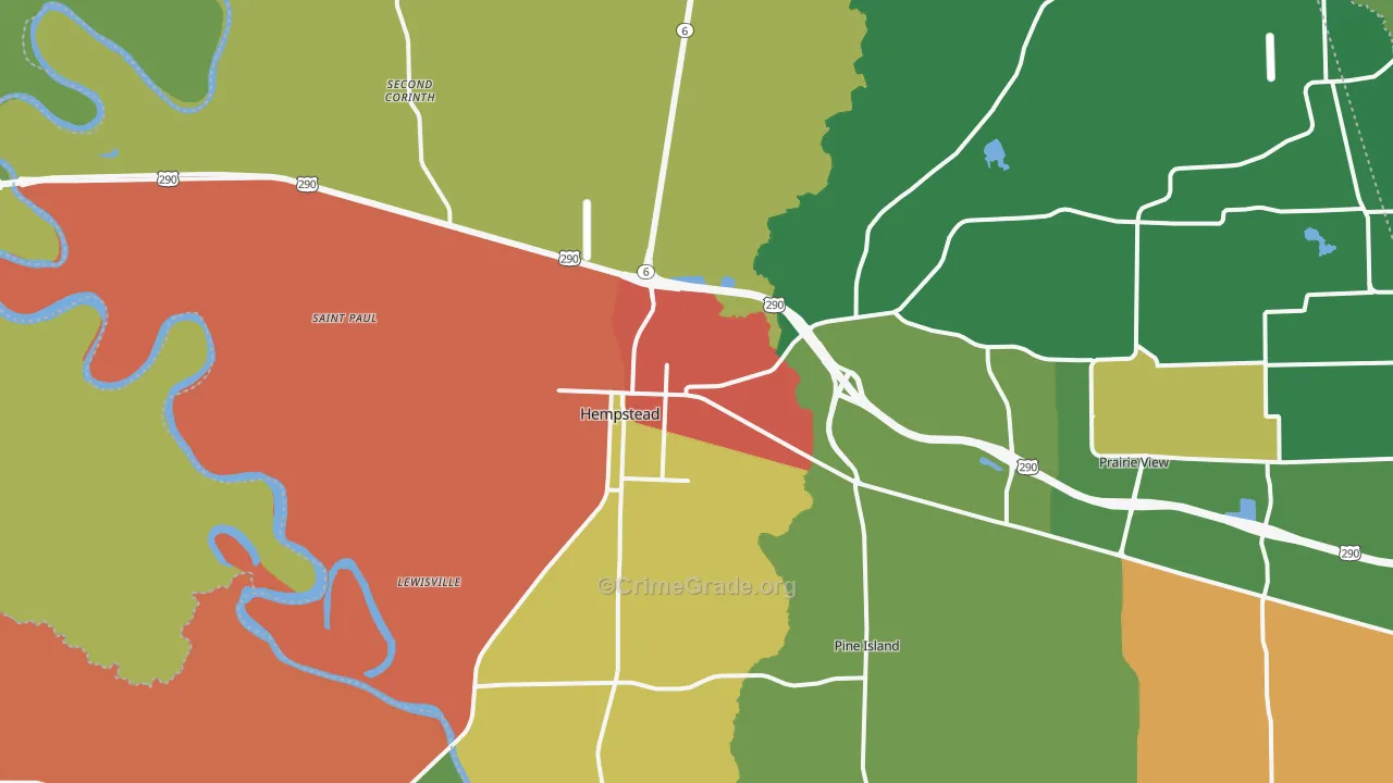 Hempstead, TX Map of Robbery Rates