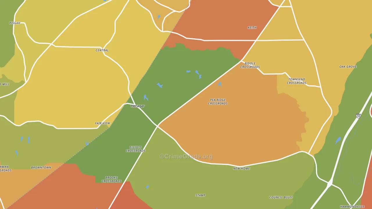 Henagar, AL Map of Robbery Rates