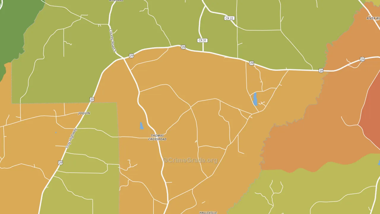 Henderson, AL Map of Robbery Rates