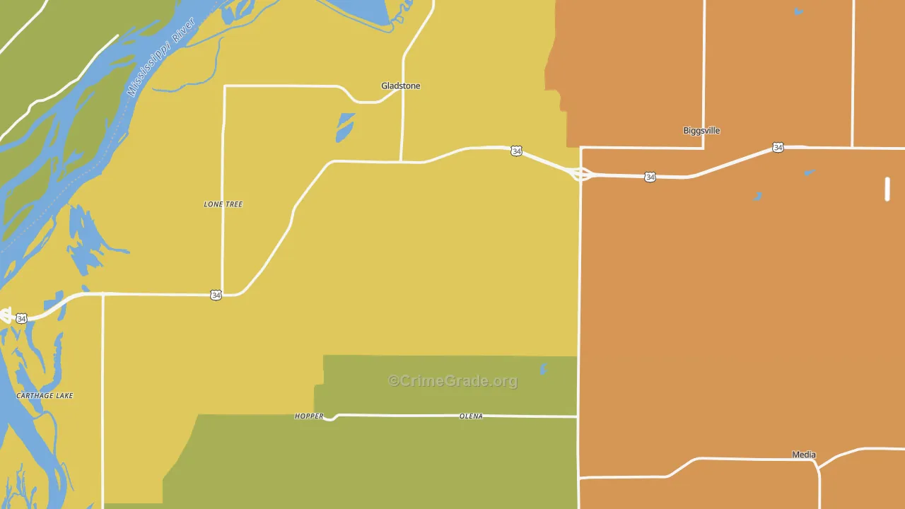 Henderson County, IL Map of Robbery Rates