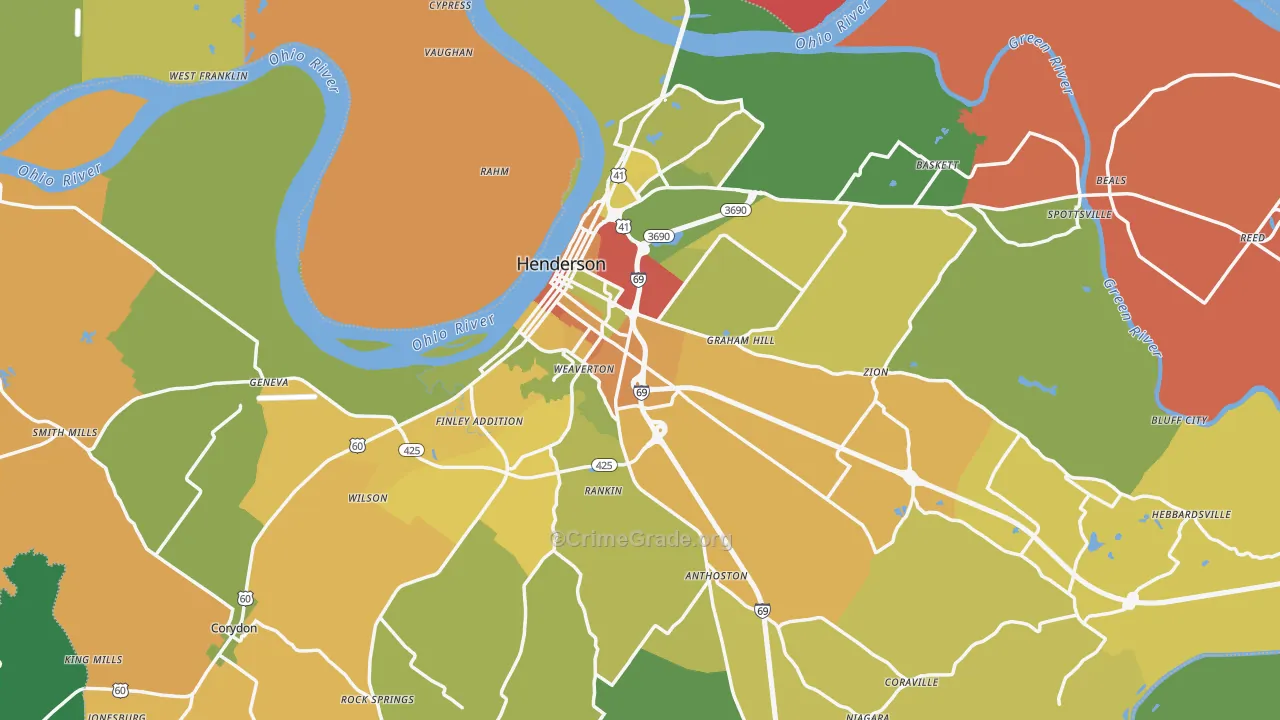 Henderson County, KY Map of Robbery Rates