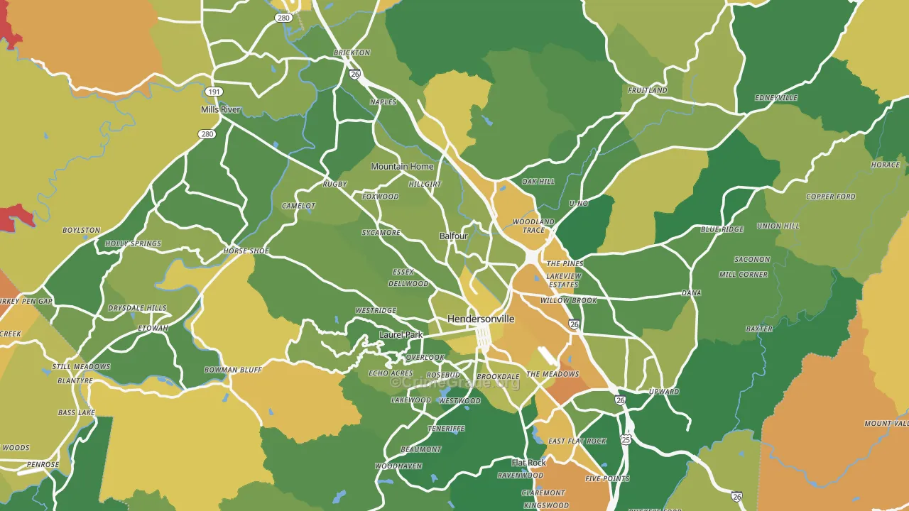 Henderson County, NC Map of Robbery Rates