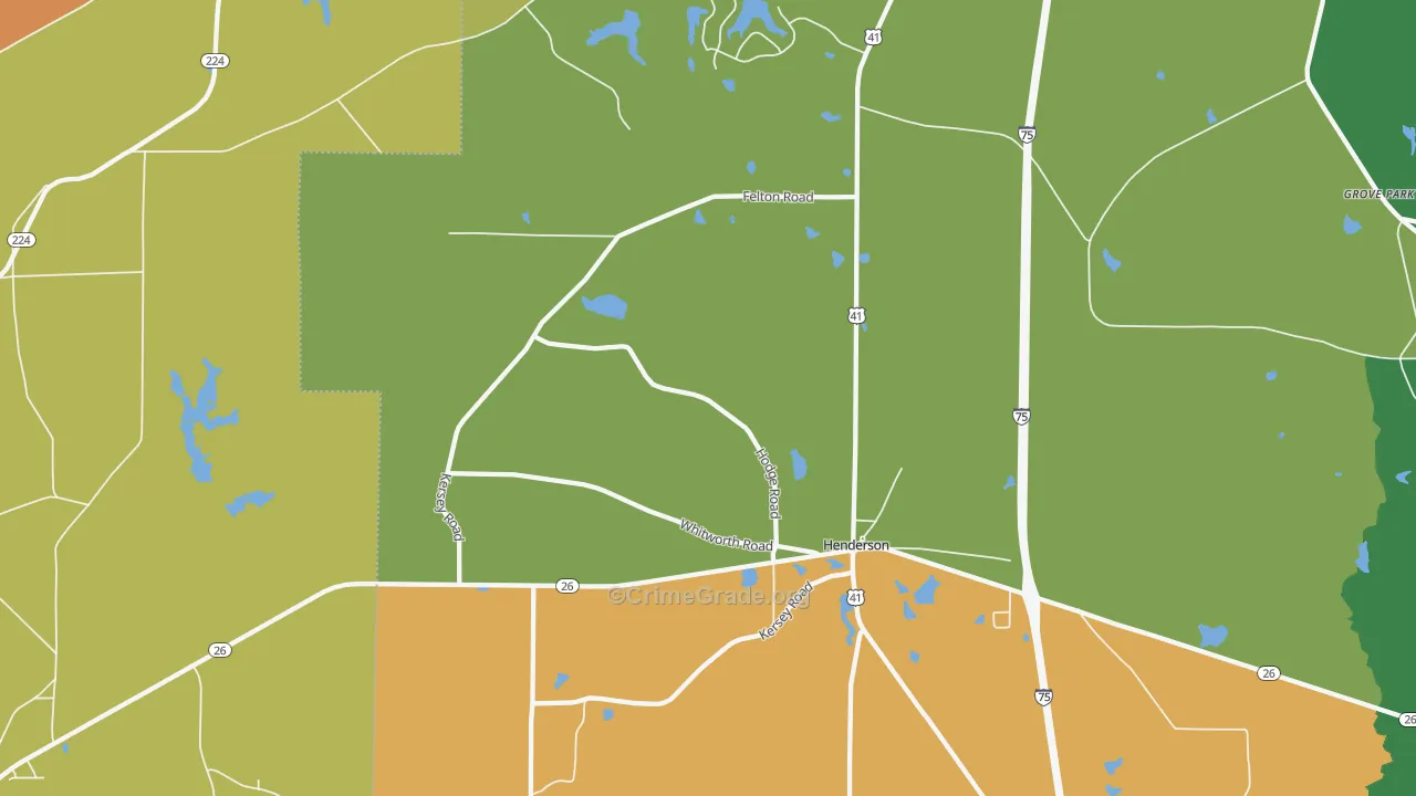 Henderson, GA Map of Robbery Rates