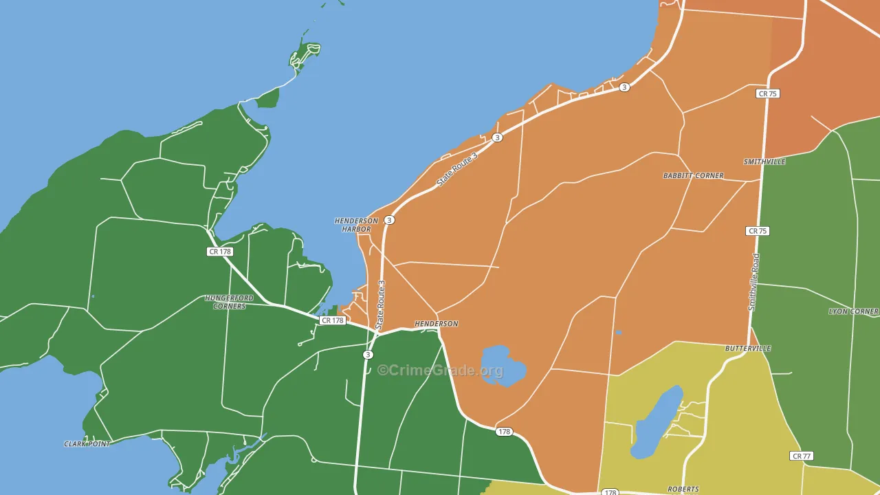 Henderson Harbor, NY Map of Robbery Rates