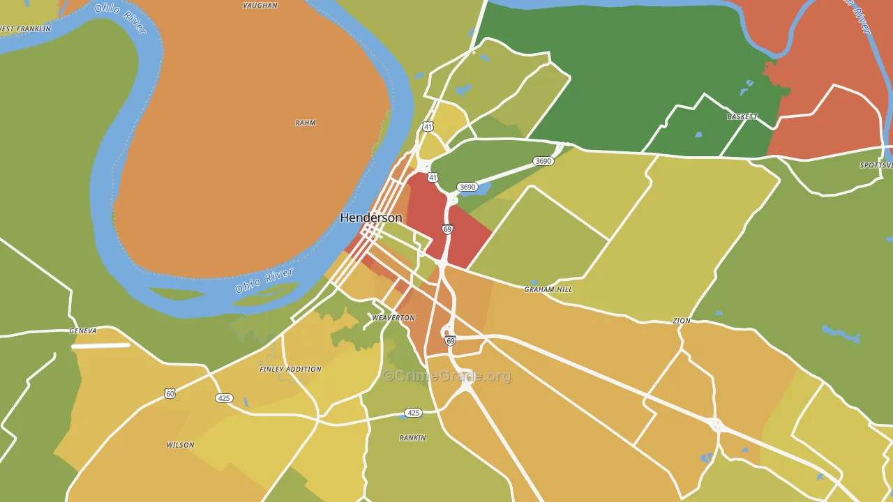 Henderson, KY Map of Robbery Rates