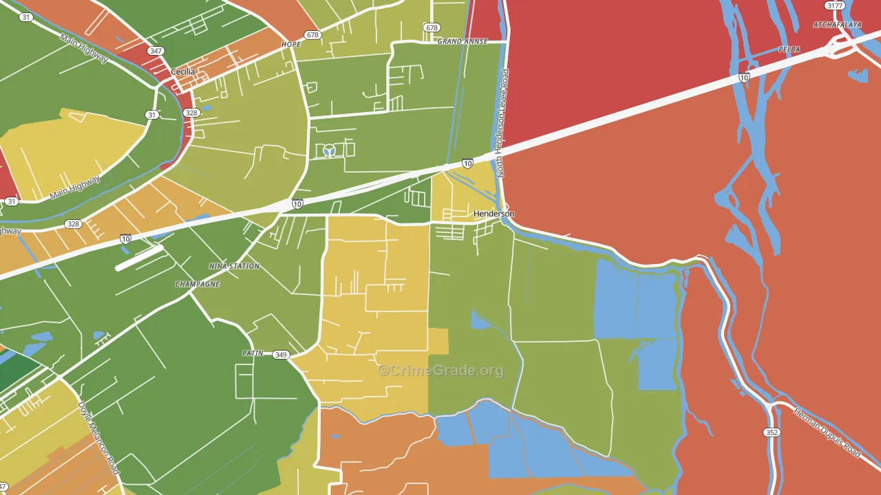 Henderson, LA Map of Robbery Rates
