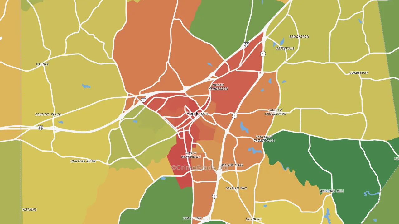 Henderson, NC Map of Robbery Rates