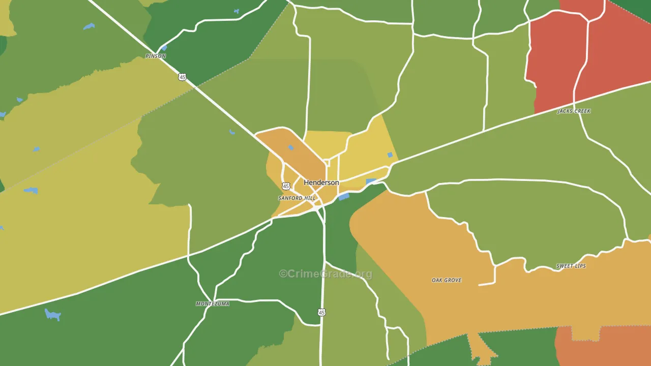 Henderson, TN Map of Robbery Rates