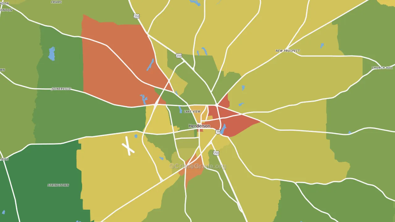 Henderson, TX Map of Robbery Rates