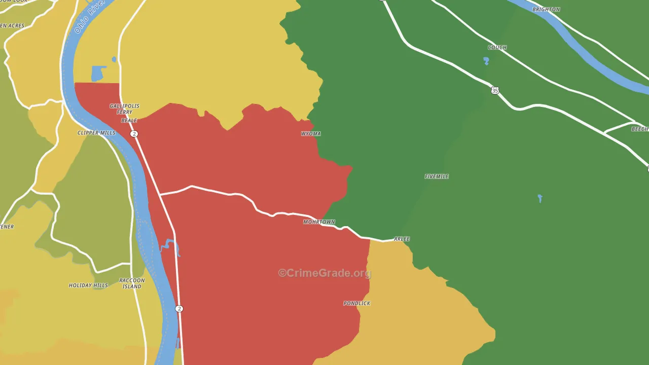 Henderson, WV Map of Robbery Rates