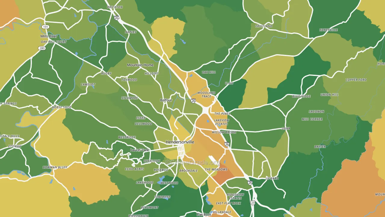 Hendersonville, NC Map of Robbery Rates