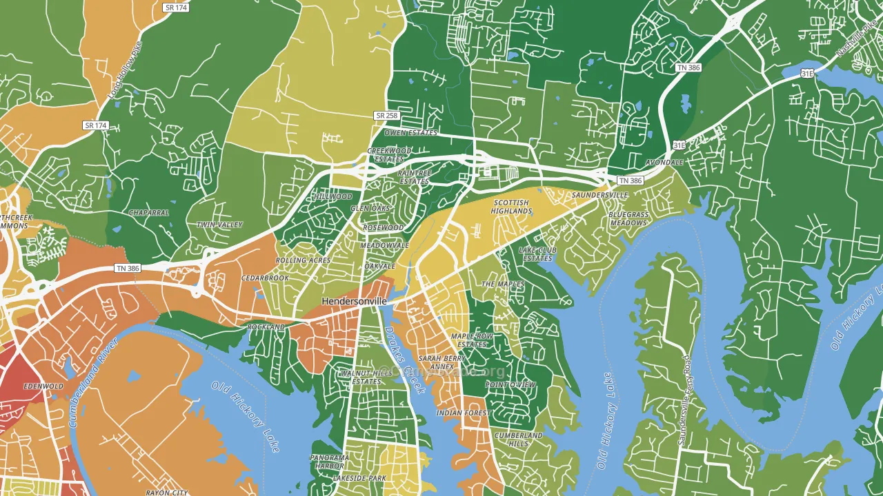 Hendersonville, TN Map of Robbery Rates