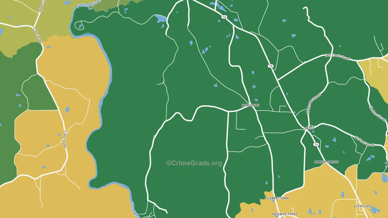 Hendricks, GA Map of Robbery Rates