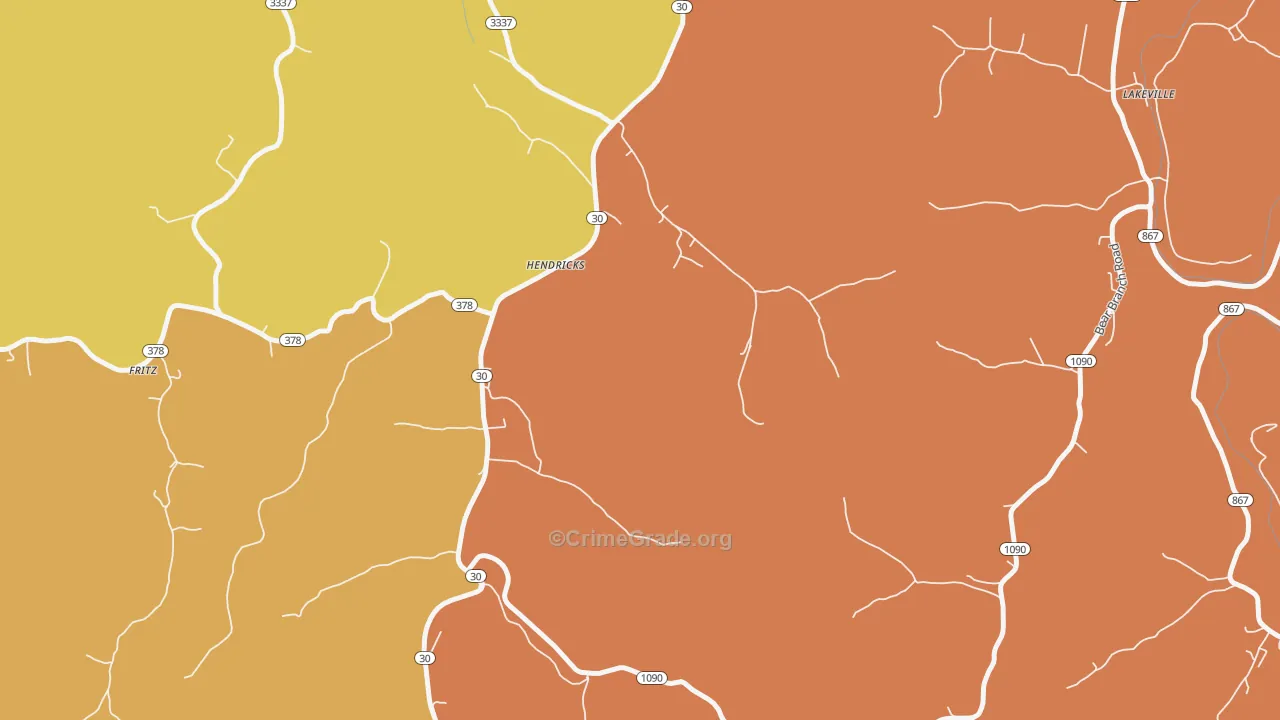 Hendricks, KY Map of Robbery Rates